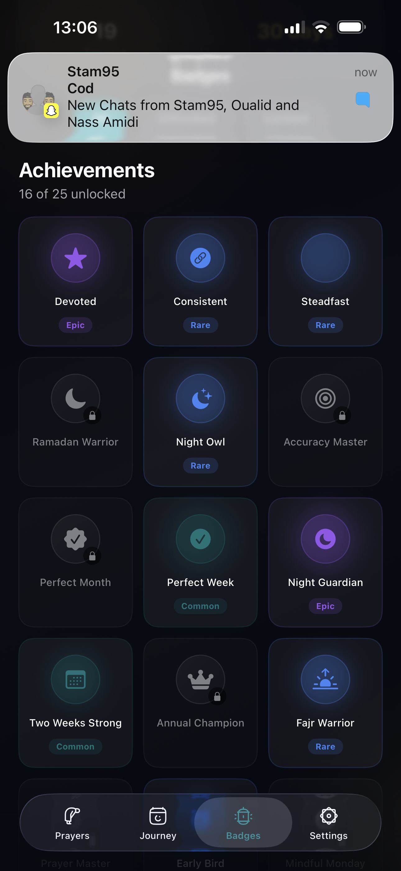 All prayer achievements from Common to Legendary rarity